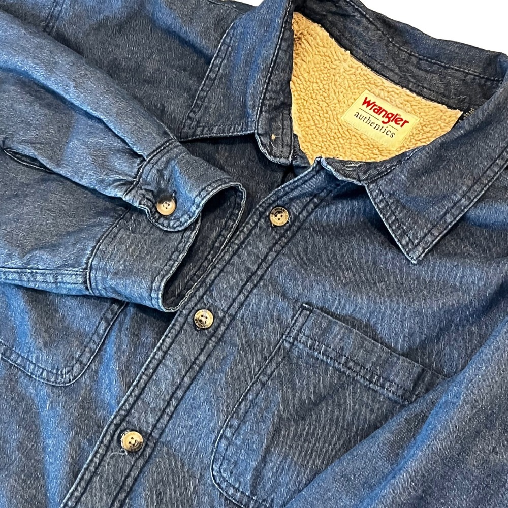 Wrangler Shirt Jacket Mens 2XL Blue‎ Denim Sherpa Lined Shacket Western